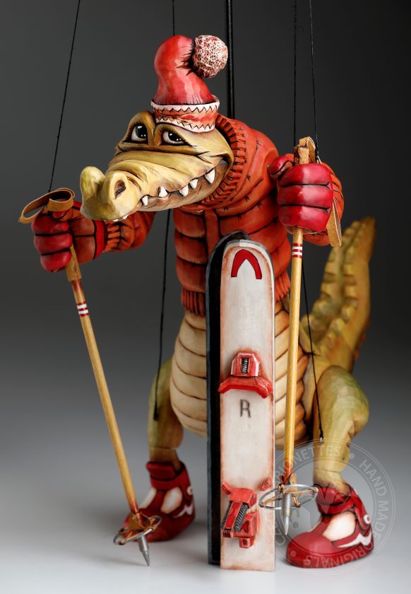 Crocodile on the way to the North Pole – marionette hand-carved from Linden Wood