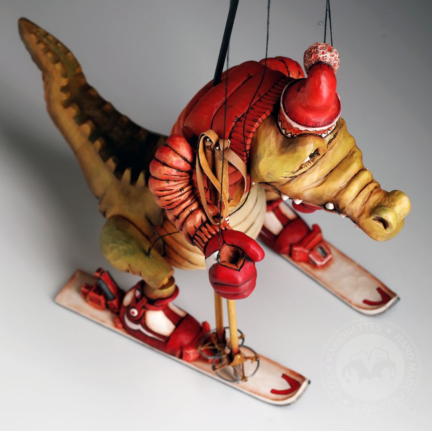 Crocodile on the way to the North Pole – marionette hand-carved from Linden Wood