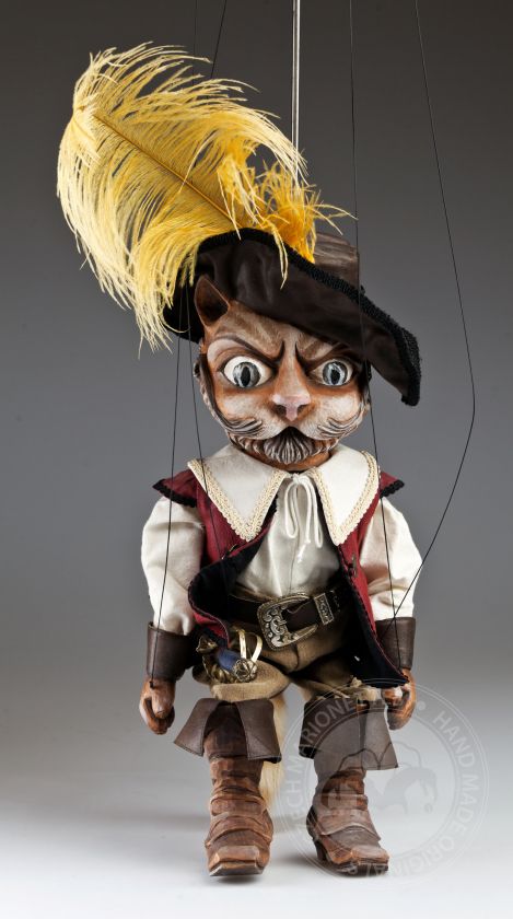 Der gestiefelte Kater aus Holz handgeschnitzte Marionette
