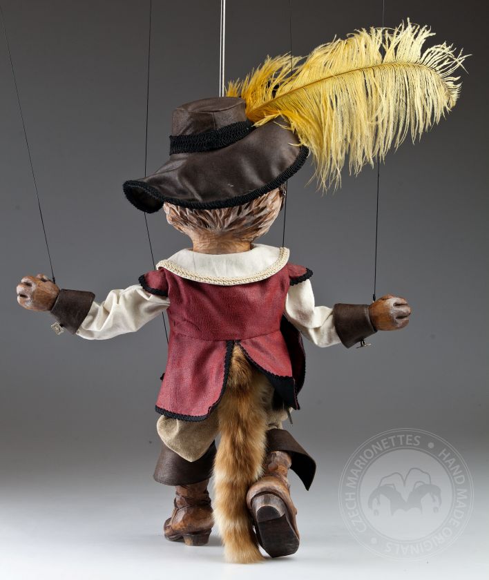 Puss in boots wooden hand-carved marionette