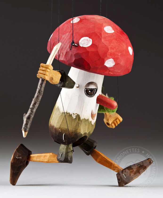 Toadstool wooden marionette