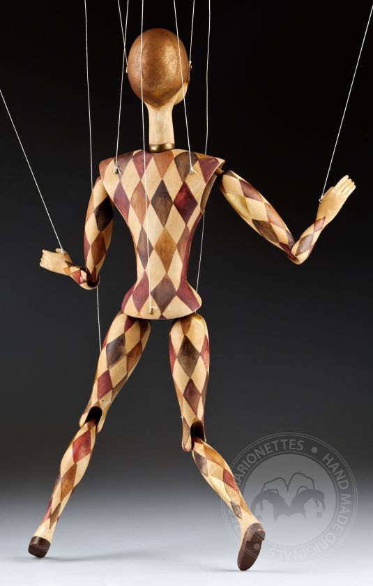 Harlequin wooden marionette