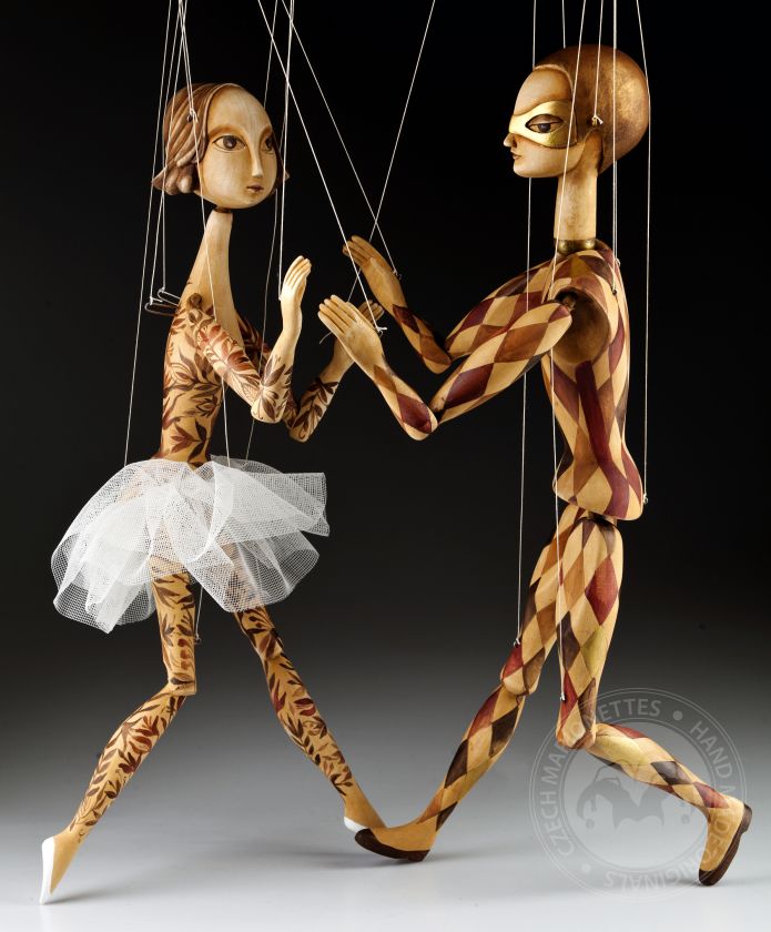 Marionnettes en bois Arlequin et Ballerine