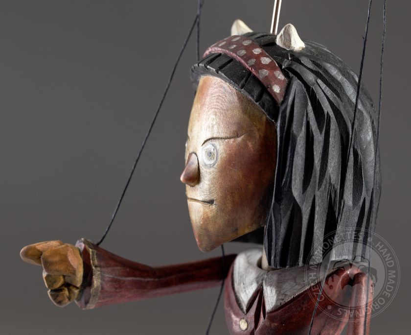 Superstar Devil lady - a hand carved string puppet with an original look
