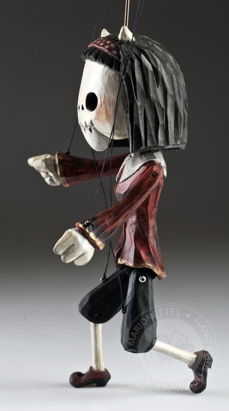Superstar Skelett als Teufelsdame - eine Holzmarionette mit originellem Aussehen