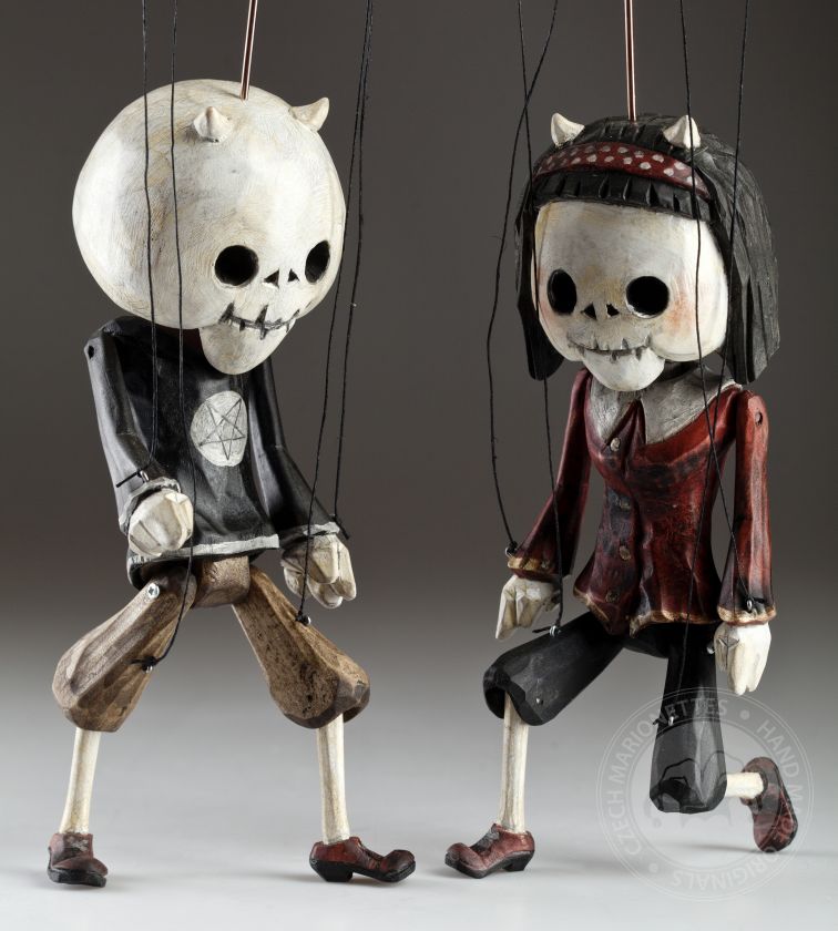 Superstar diabolica coppia di scheletri in legno di tiglio