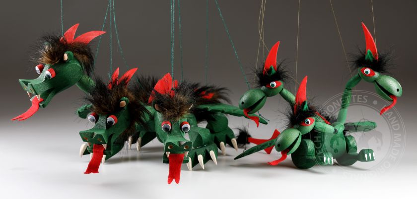 Dragon marionette puppet made from wood