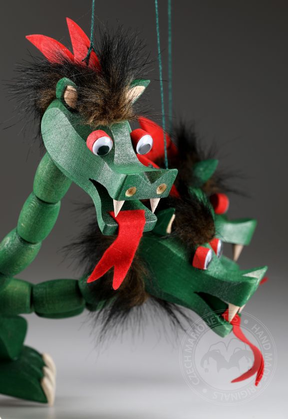 3-headed dragon, wooden marionette puppet