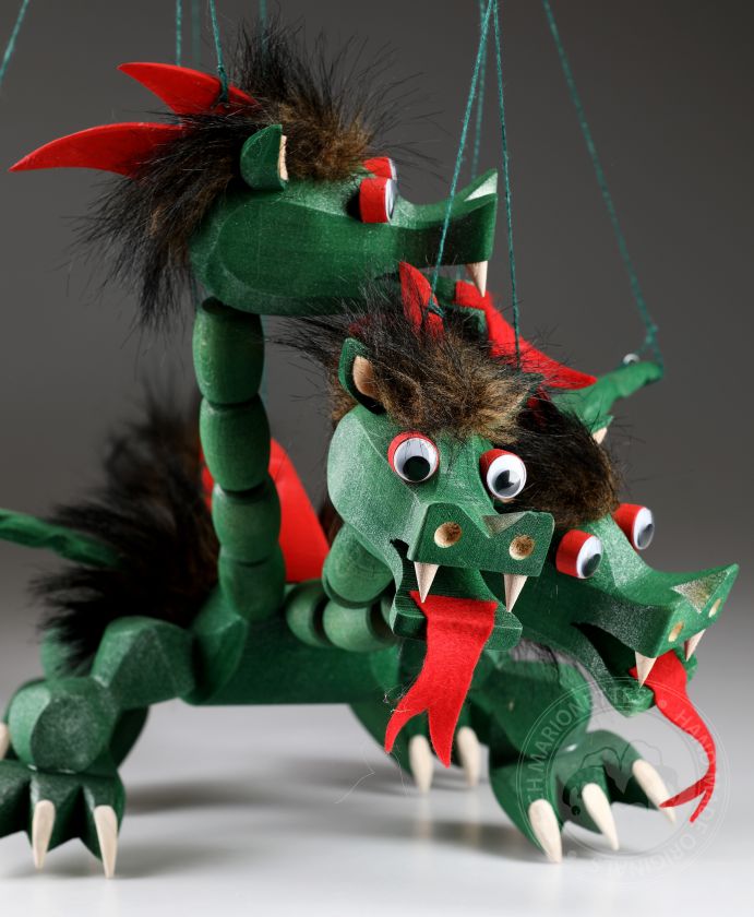 3-headed dragon, wooden marionette puppet