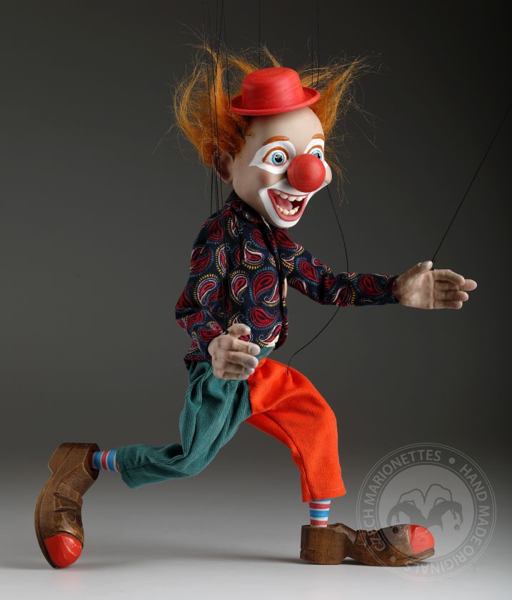 Veselý klaun, skvěle pohyblivá 45cm loutka