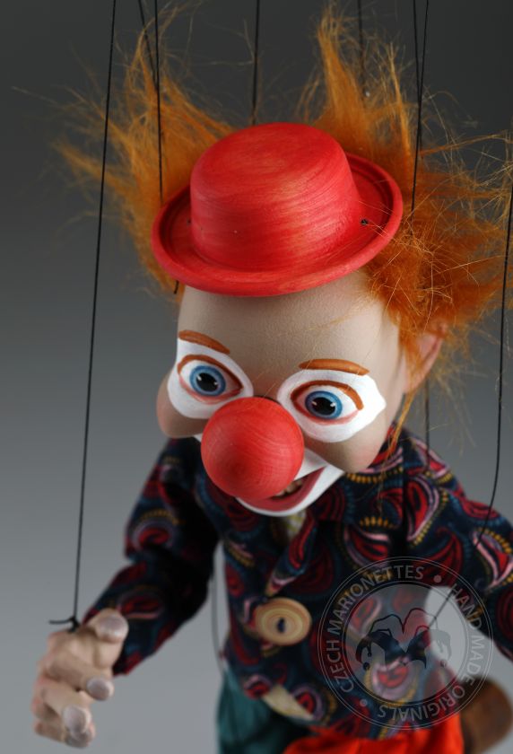 Clown joyeux, marionnette de 45cm parfaitement mouvante