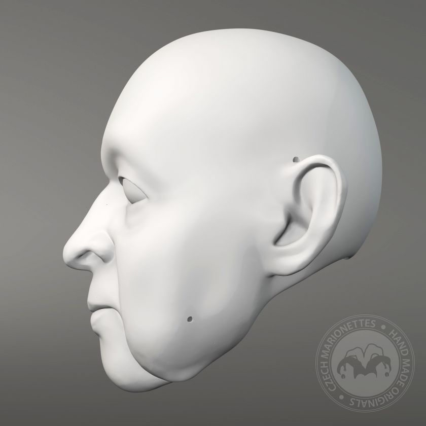 Starší muž, 3D model hlavy (pro 80cm loutku, otevírací ústa) pro 3D tisk