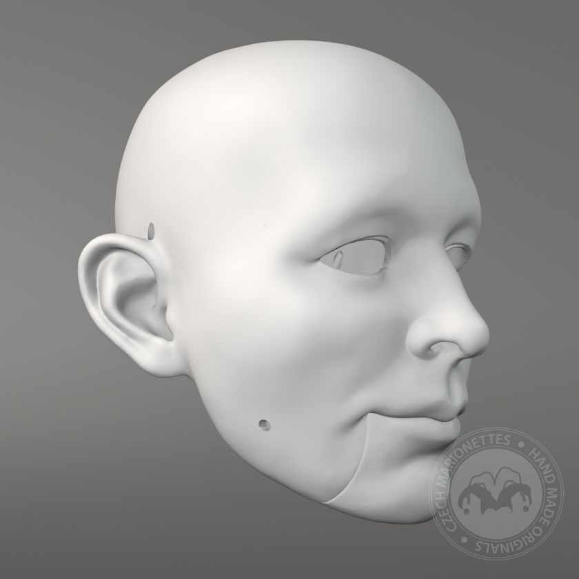 René Daumal, 3D-Modell eines Männerkopfes (für 60cm Marionette, bewegliche Augen und Mund)