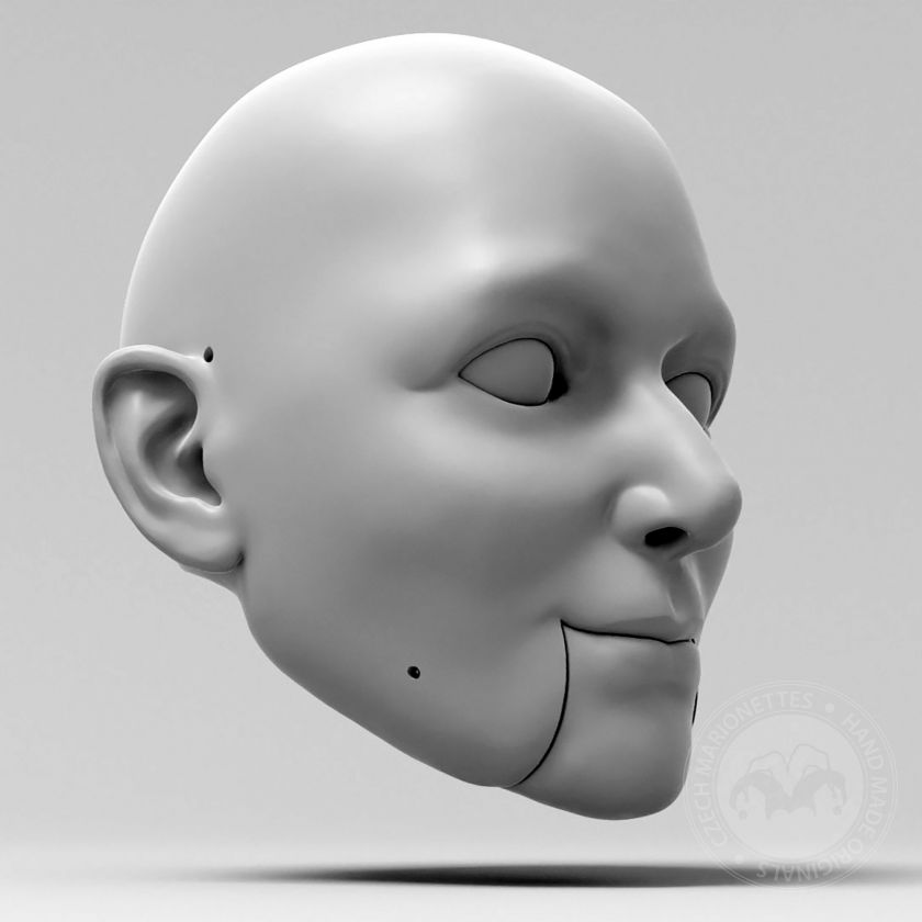 Tajmená žena, 3D model hlavy pro 100cm loutku pro 3D tisk