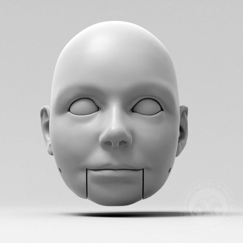 Teenage girl, 3D Model of a puppet's head (for 24 inches marionette, movable eyes and mouth)