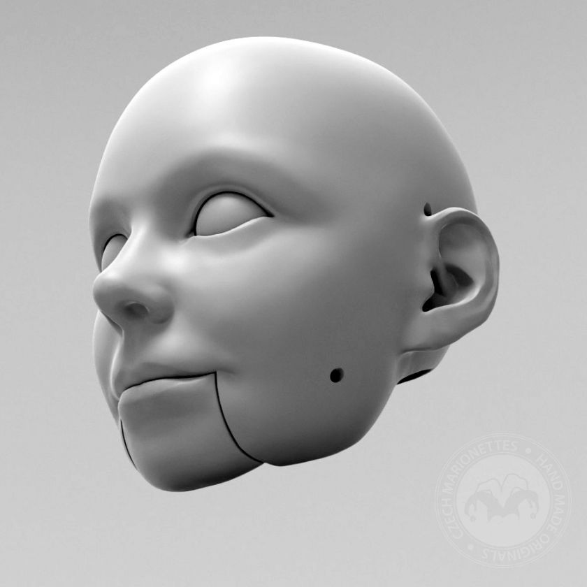 Adolescente, modèle 3D d'une tête pour marionnette 60cm, bouche ouverte et yeux mobiles