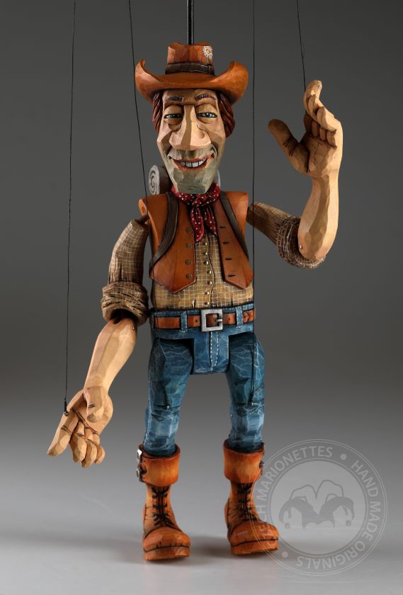 Cowboy - Superbe marionnette en bois sculptée à la main par Jakub Fiala