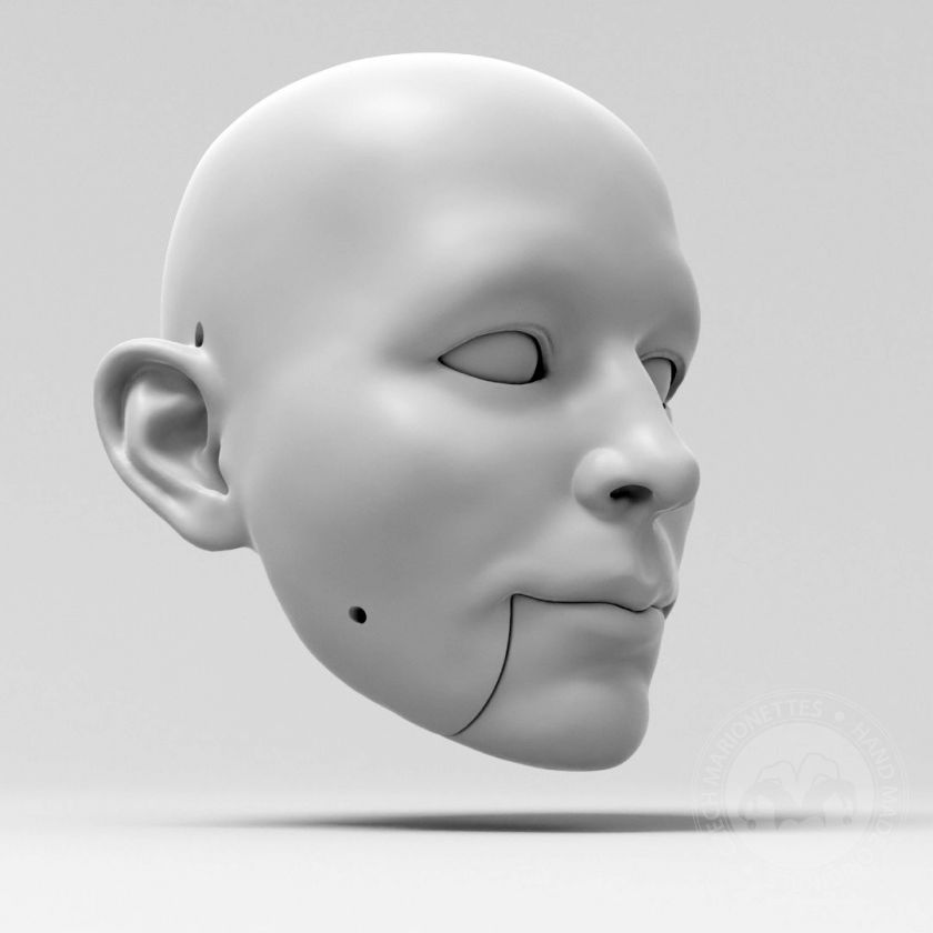 Male head, 3D head model for 60cm puppet, René moving eyes and mouth for 3D printing