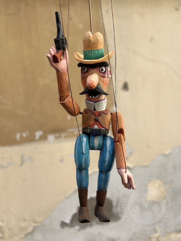 Cowboy chevronné - Marionnette tchèque en bois
