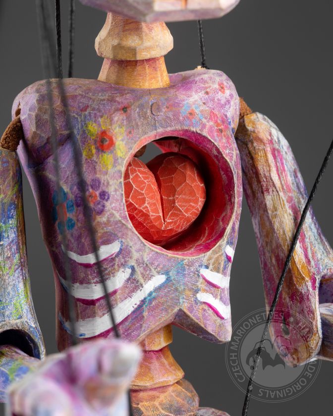 Rainbow Skeleton- Wooden Hand-carved Marionette