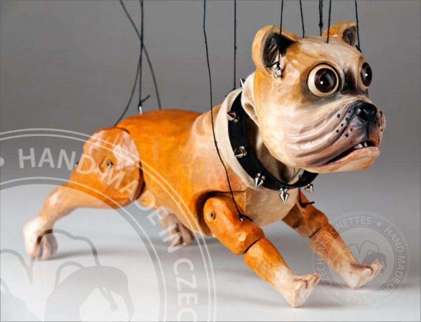 Bulldog wooden hand-carved marionette