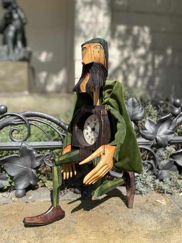 The Clock Man - Wooden Hand-carved Marionette