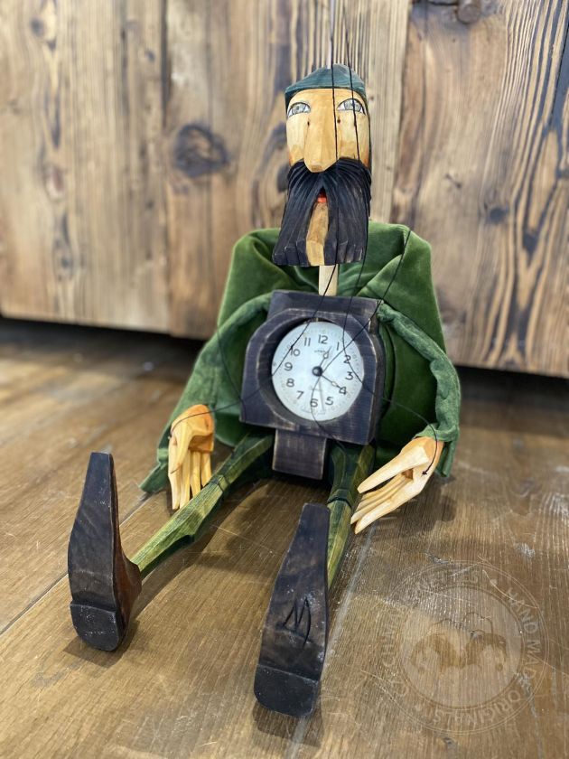 The Clock Man - Wooden Hand-carved Marionette