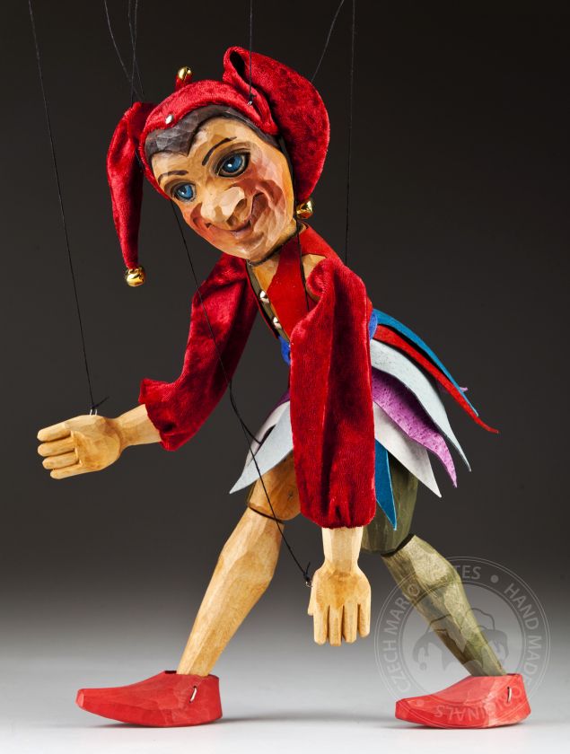 Jester Junior Marionetta intagliata a mano in legno di tiglio