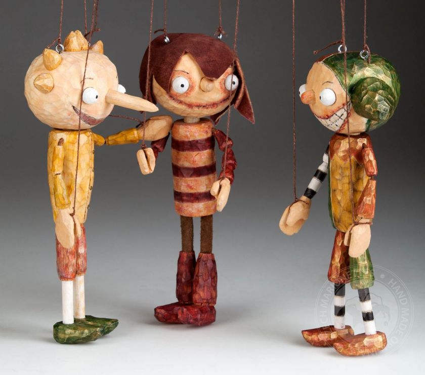 Three Schoolmates - wooden string puppets