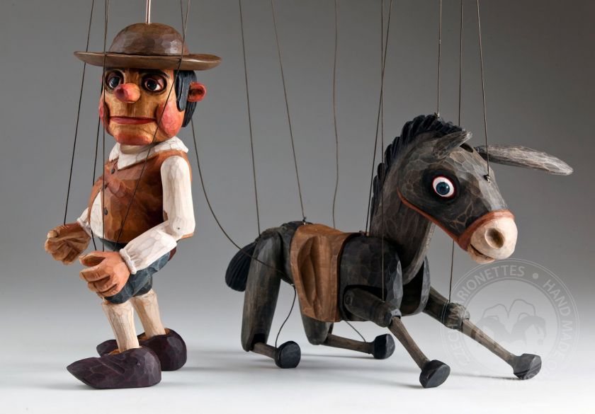 Sancho Panza and his Dapple Donkey Czech Marionette
