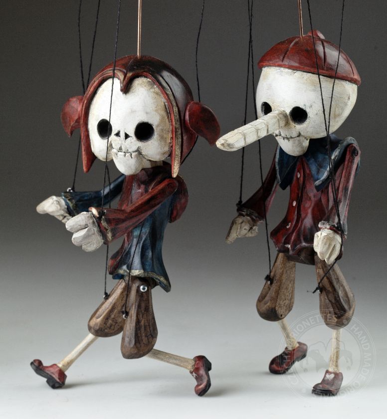 Superstar Skeleton Jester - A wooden string puppet with an original look
