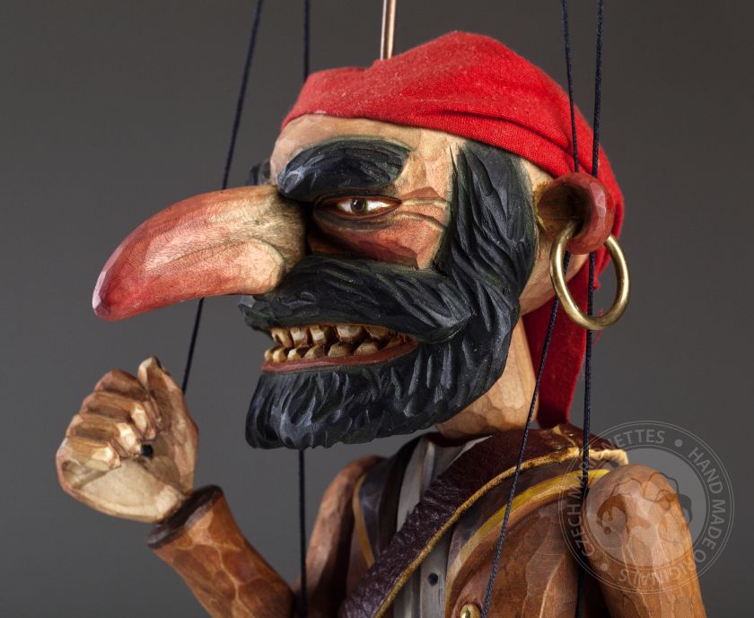 Pirate Captain Morgan - marionnette en bois sculptée à la main