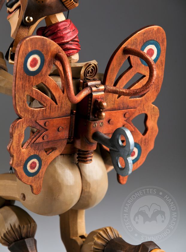 Butterfly pilot hand-carved string puppet hand-carve from linden wood