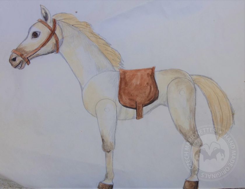 Marionetta a forma di cavallo intagliata a mano in legno di tiglio
