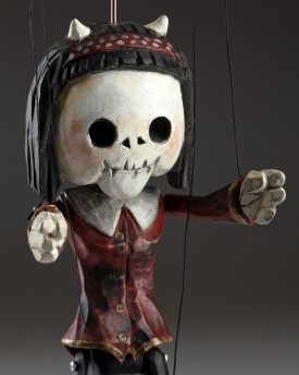 Superstar Skelett als Teufelsdame - eine Holzmarionette mit originellem Aussehen