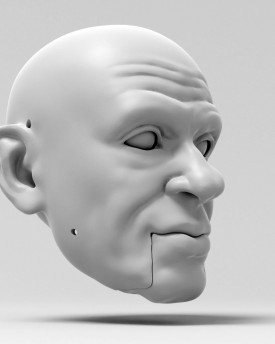 Elderly gentleman, 3D head model, moving eyes and opening mouth, for 3D printing