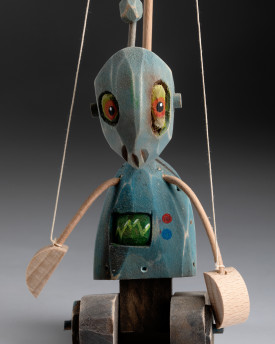Robot - Marionetta in piedi in legno intagliato a mano