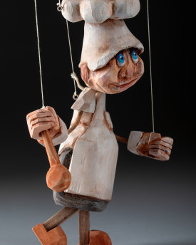 Handgeschnitzte Holzmarionette – Der fröhliche Koch