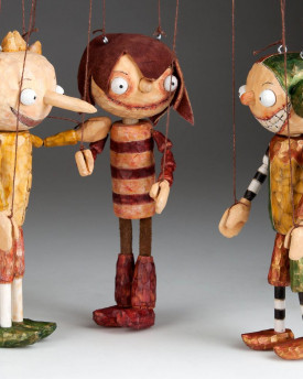 Three Schoolmates - wooden string puppets