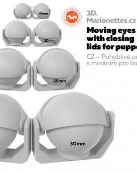 Augen mit seitlichen Drehungen mit beweglichen Augenlidern für Puppen. 3D-Datei für den 3D-Druck.