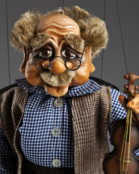 Violinista - burattino decorativo in gesso di un violinista errante